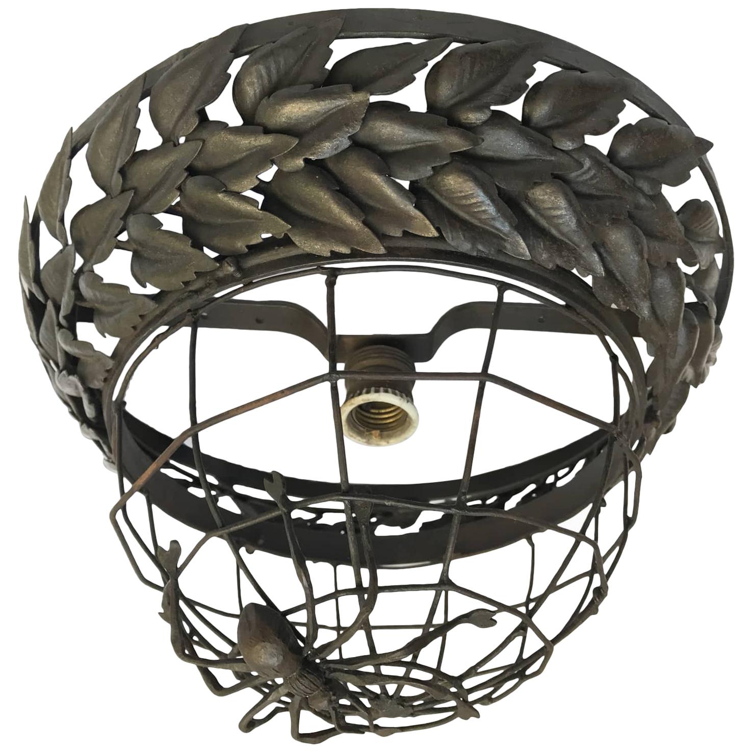 Spider Web Wrought Iron Ceiling Light 20th Century Italian Circular Sconce