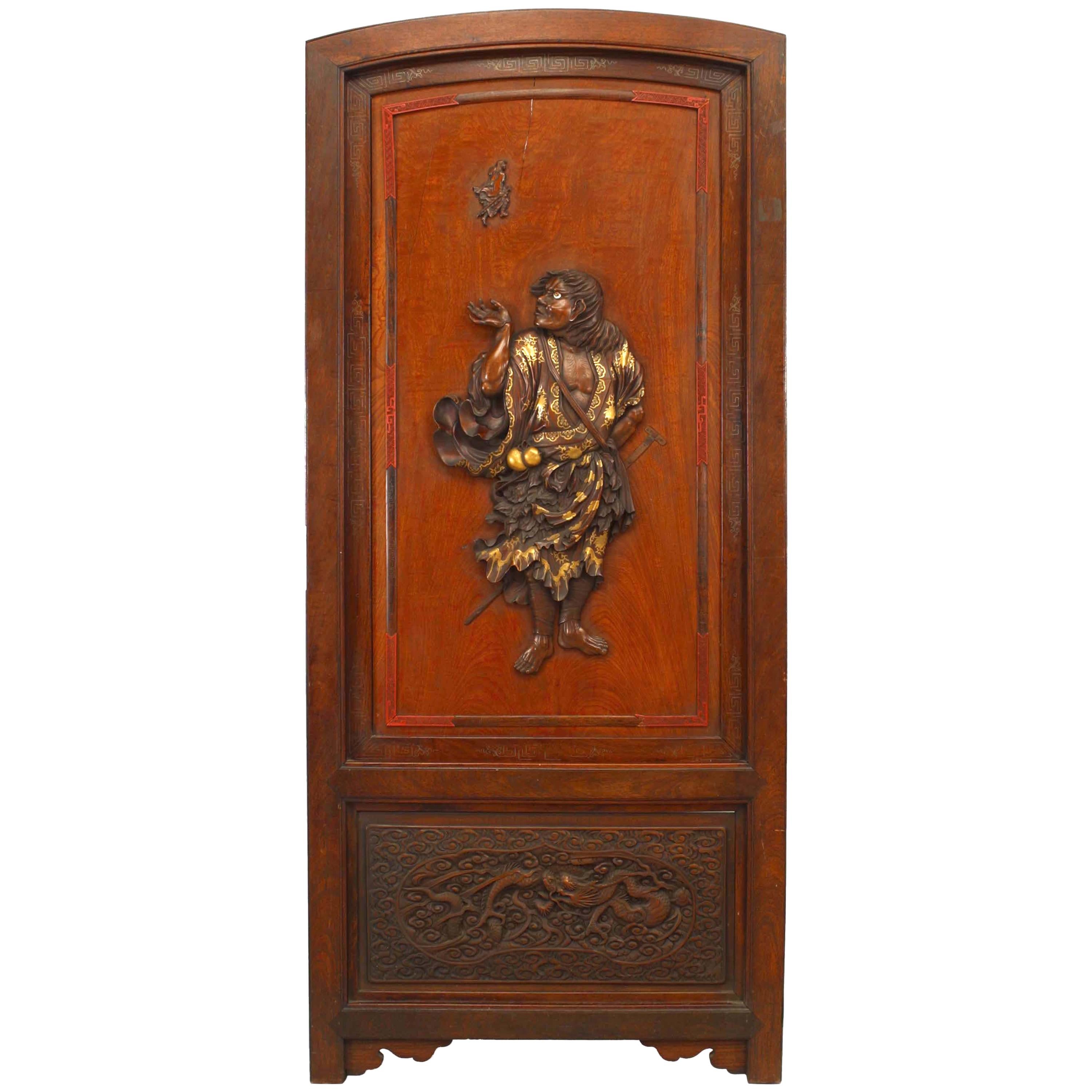 Panneau de porte chinois en bois de rose et laiton