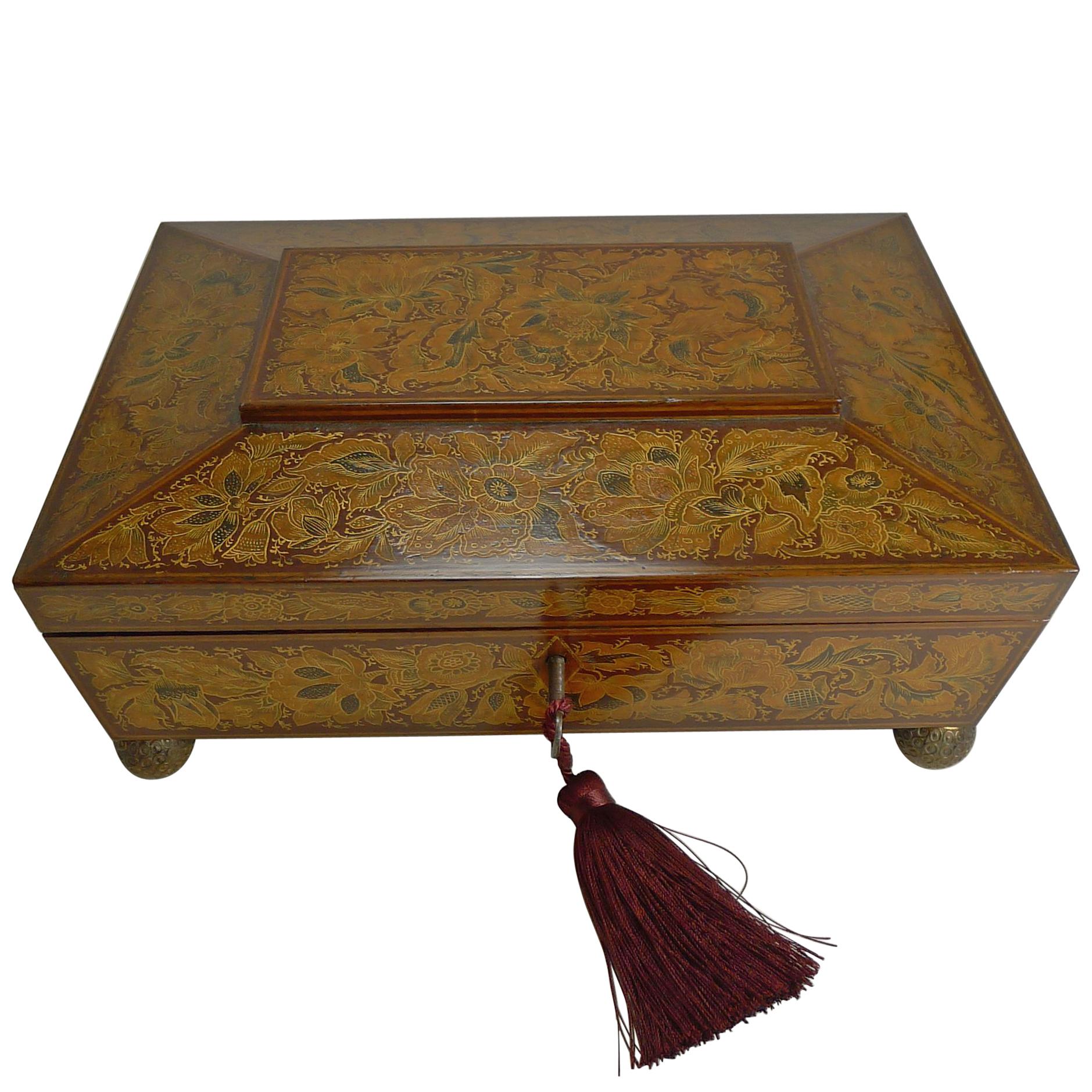 Antique English Regency Penwork Games or Playing Card Box, circa 1820