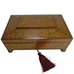 Antigua caja inglesa de juegos de pluma o naipes de la Regencia, hacia 1820