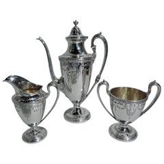 Heavy Antique American Sterling Silver 3-Piece Coffee Set by Whiting