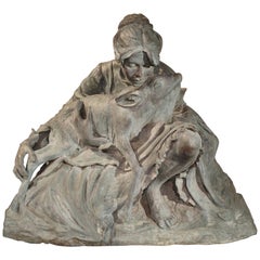 Vintage Life-Size Veryl Goodnight Bronze Sculpture-Woman and Orphaned Deer 'Number 1'