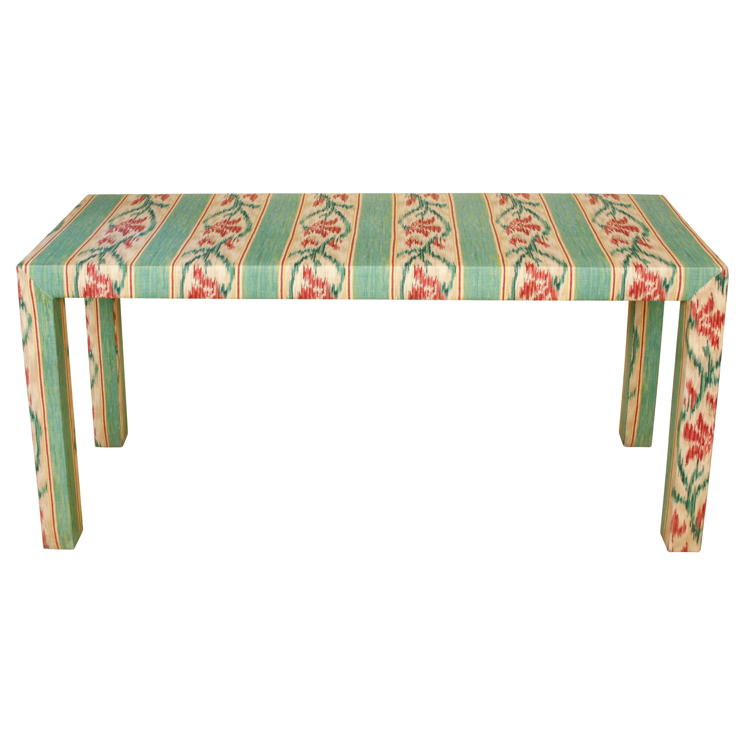 Custom Parsons Style Upholstered Console For Sale