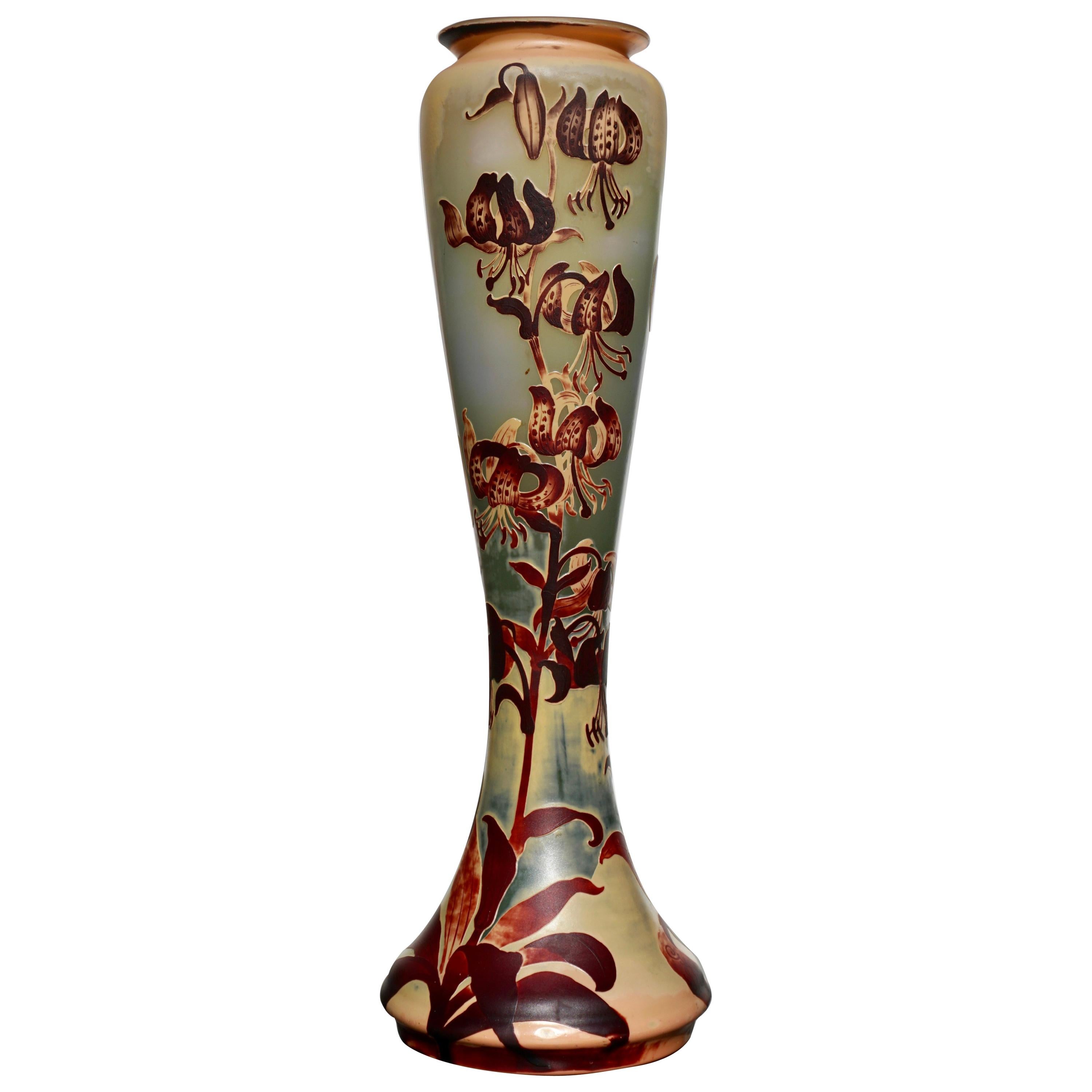 Monumental Emile Galle Tiger Lily Cameo Vase