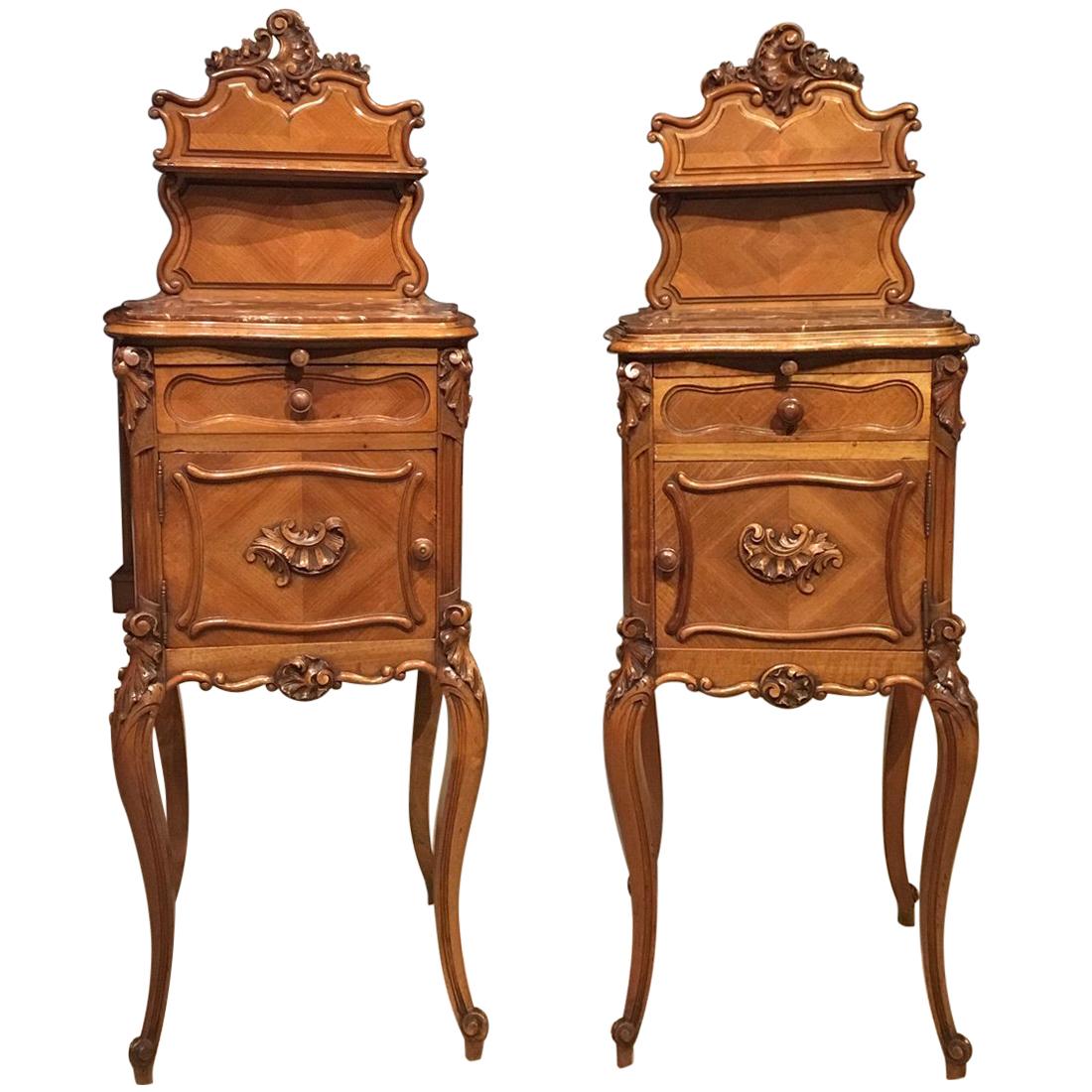 Pair of Walnut French Late 19th Century Bedside Cabinets For Sale
