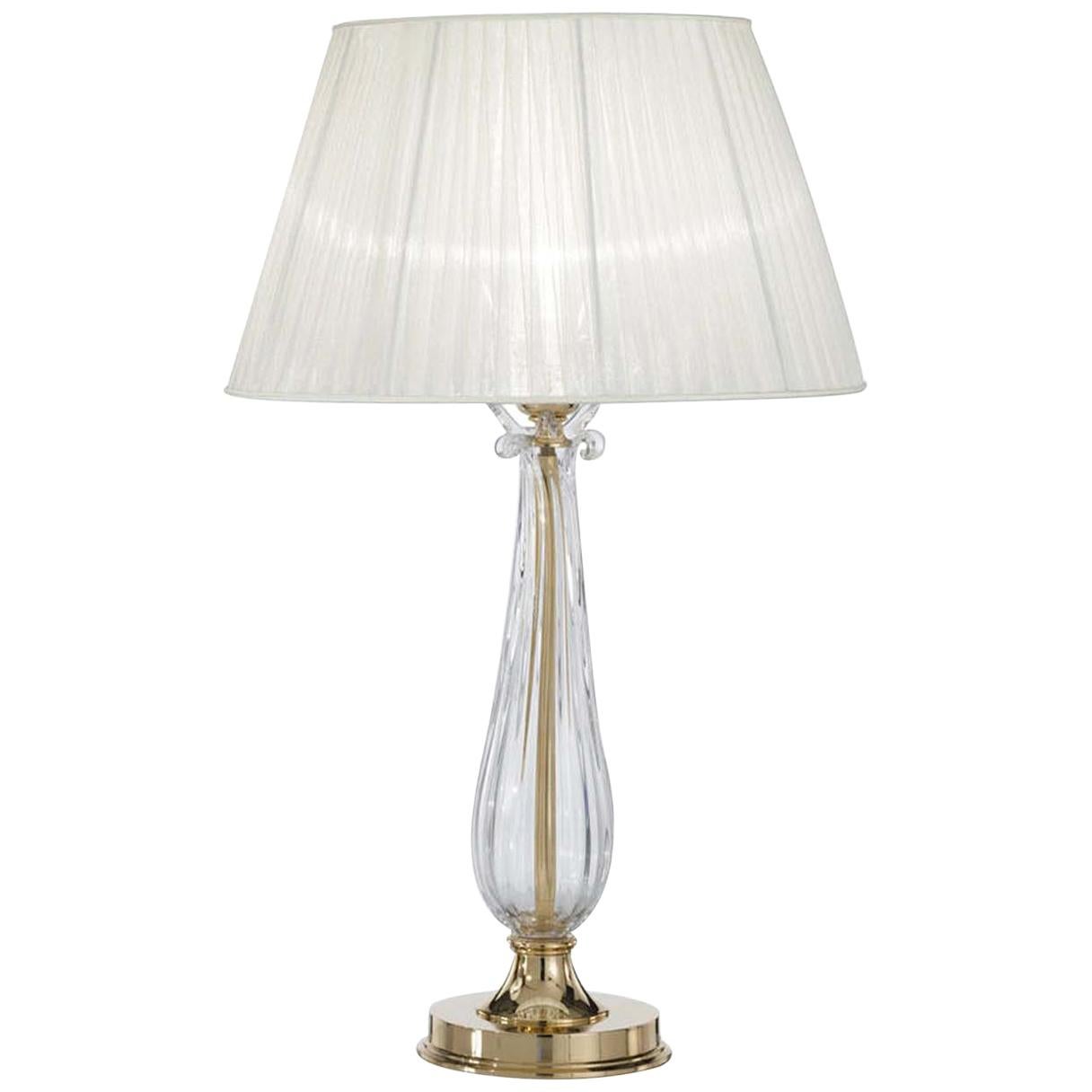 Gold and Crystal Table Lamp with Organza Shade For Sale