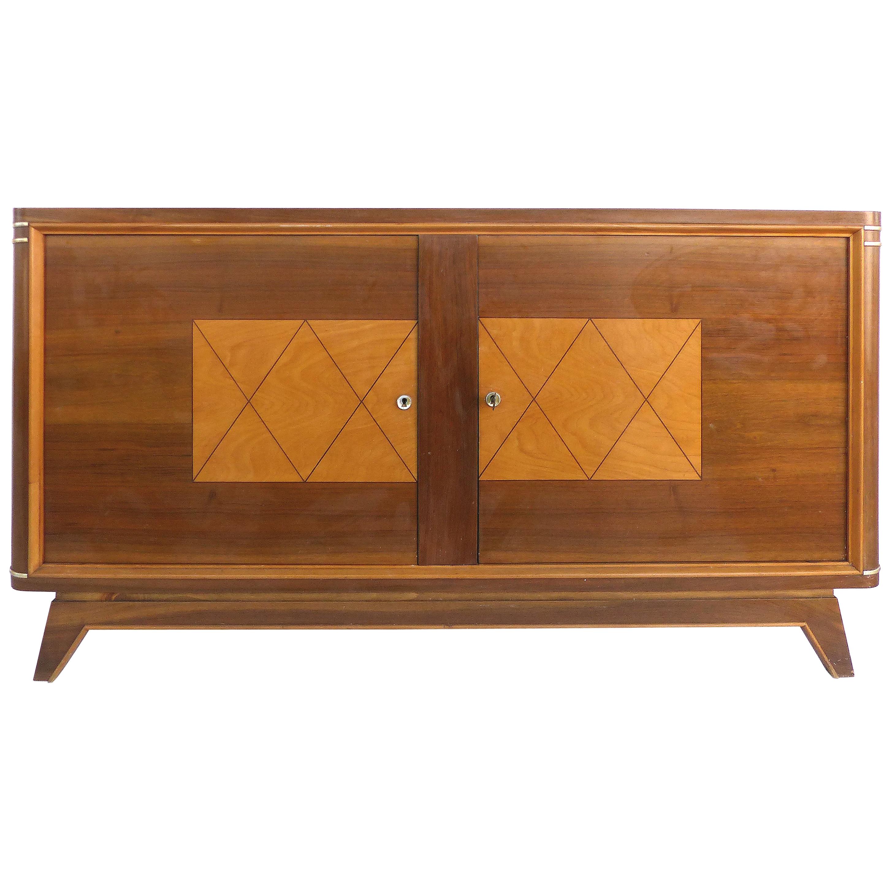 Wooden Art Deco Credenza with Two-Tone Pattern Doors
