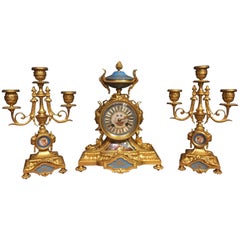 Ormolu & Sèvres Porcelain Mounted French Clock Garniture