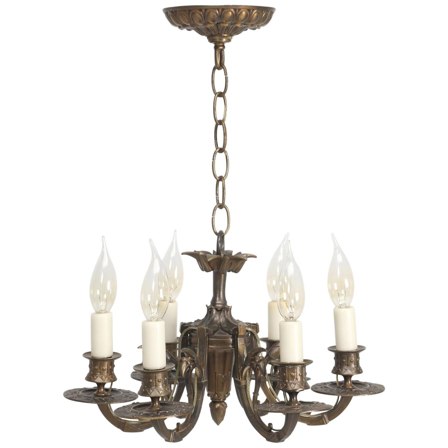 American Six-Light Chandelier Made of Solid Brass