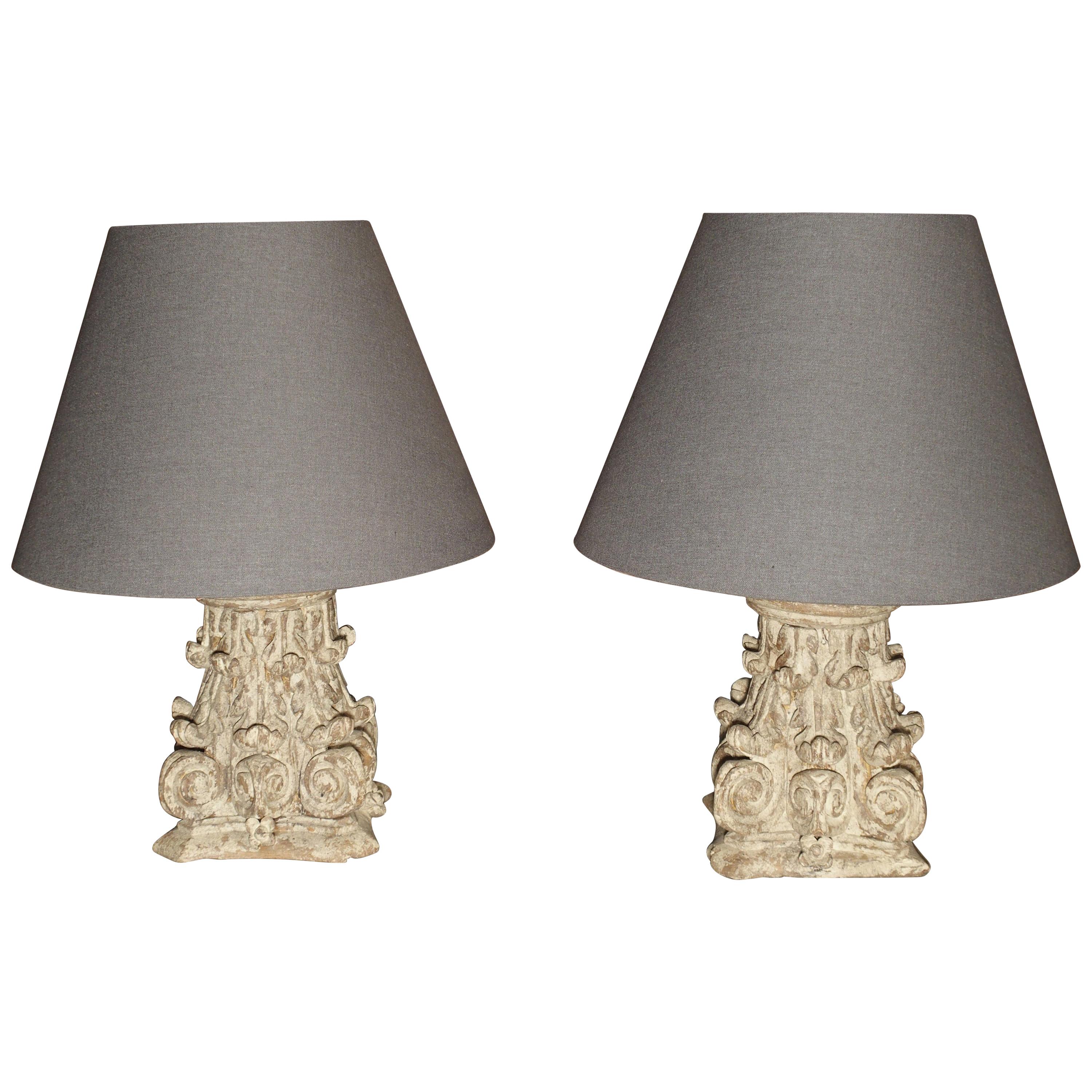 Pair of 18th Century Column Capital Lamps from France For Sale