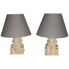 Pair of 18th Century Column Capital Lamps from France