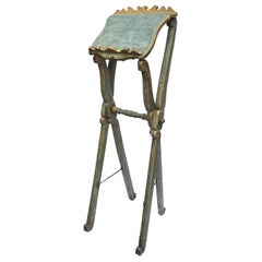 Antique Italian Baroque Folding Floor Lectern Green Blue Painted Music Stand, circa 1780