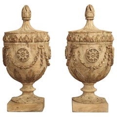 Pair of Neoclassical Style Carved Wooden Half Urns from England