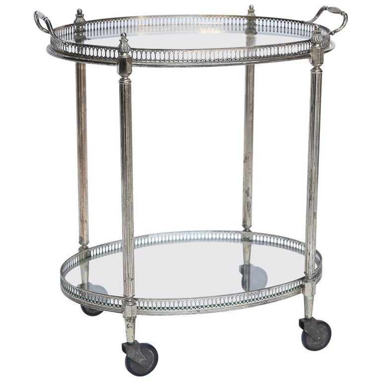Oval Brass and Glass Bar Cart at 1stDibs