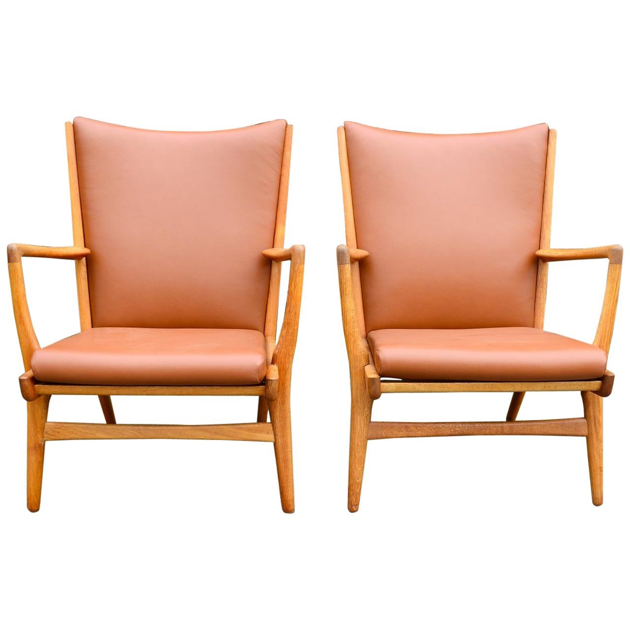 Set of 2 Armchairs Model AP16, Oak and Leather by Hans J. Wegner, A.P. Stolen For Sale