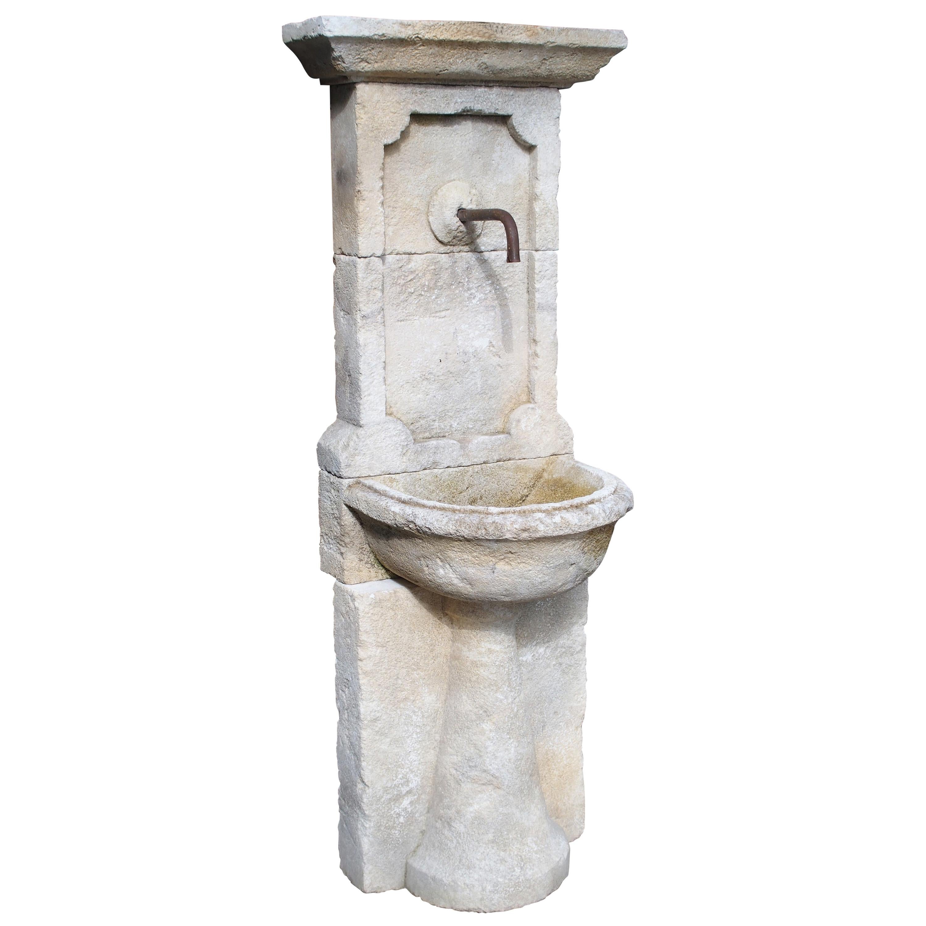 Narrow Carved Limestone Wall Fountain from France