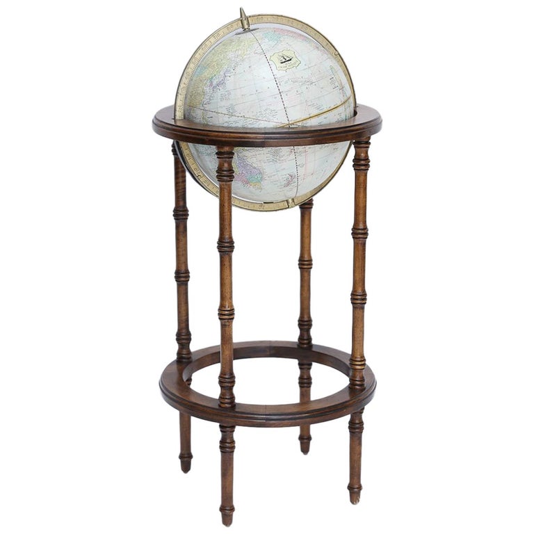 Cram World Globe On Wood Floor Stand At 1stdibs