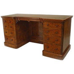 English Victorian Burl Walnut Kneehole Desk