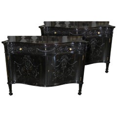 Pair of English Black Lacquered Servers