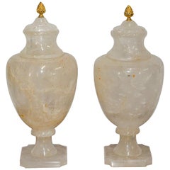 Pair of Brazilian Rock Crystal Urns