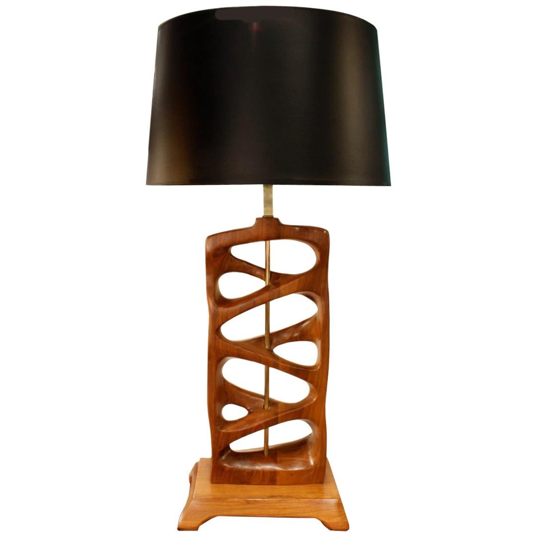 Sculptural Hand Carved Wood Table Lamp, 1950s