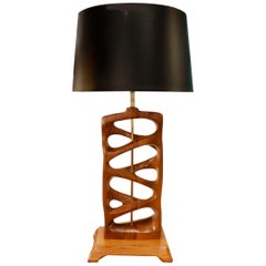 Vintage Sculptural Hand Carved Wood Table Lamp, 1950s