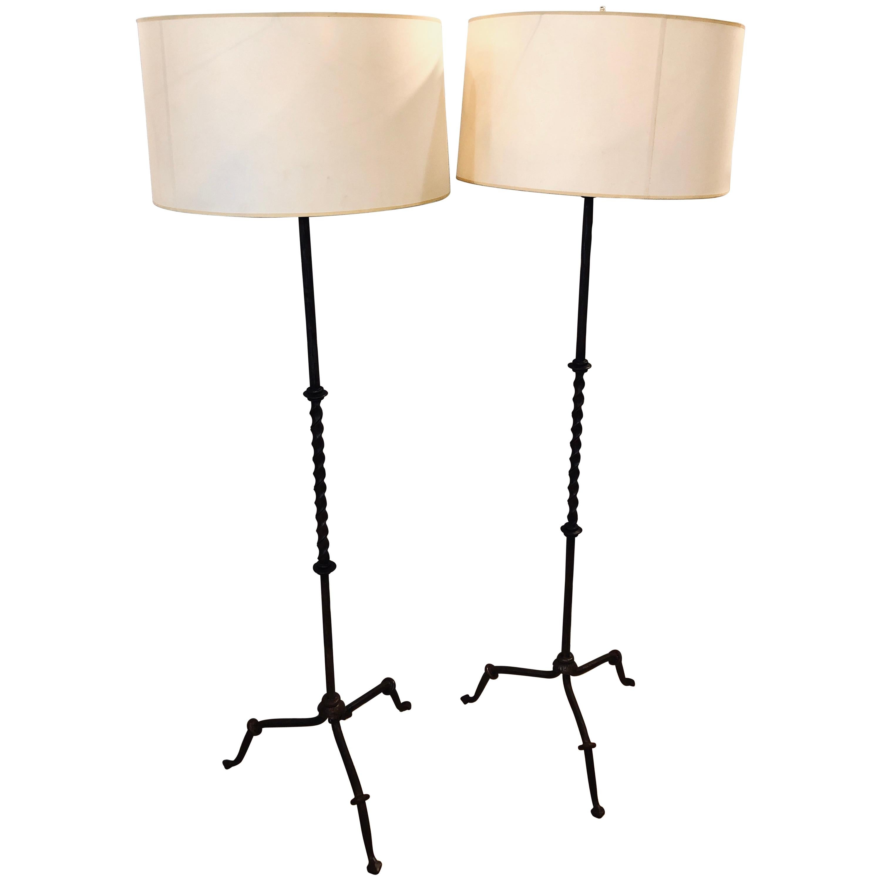 Pair of Diego Giacommetti Style Hand Welded Metal Standing Lamps