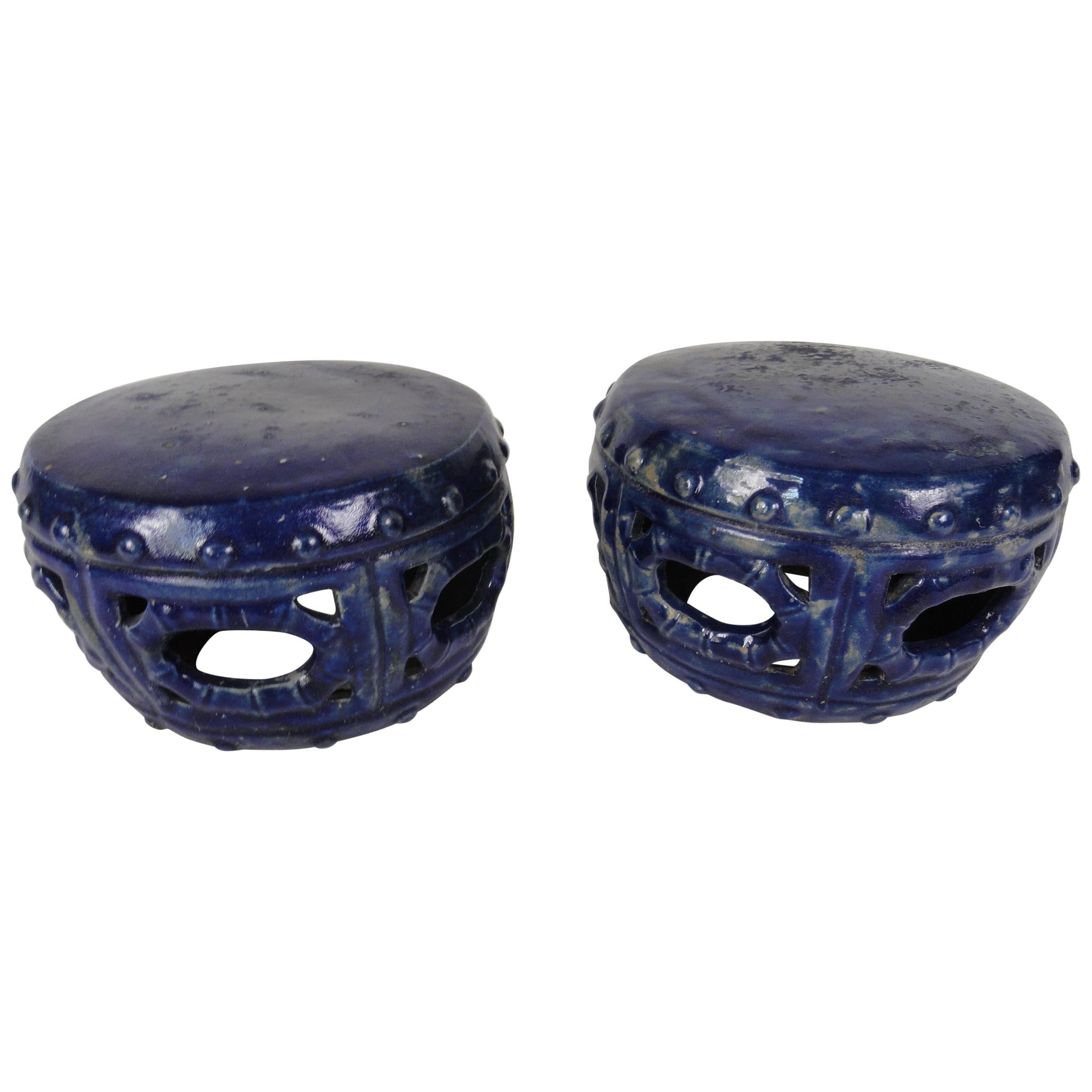 Pair of 19th Century Blue Garden Seats For Sale