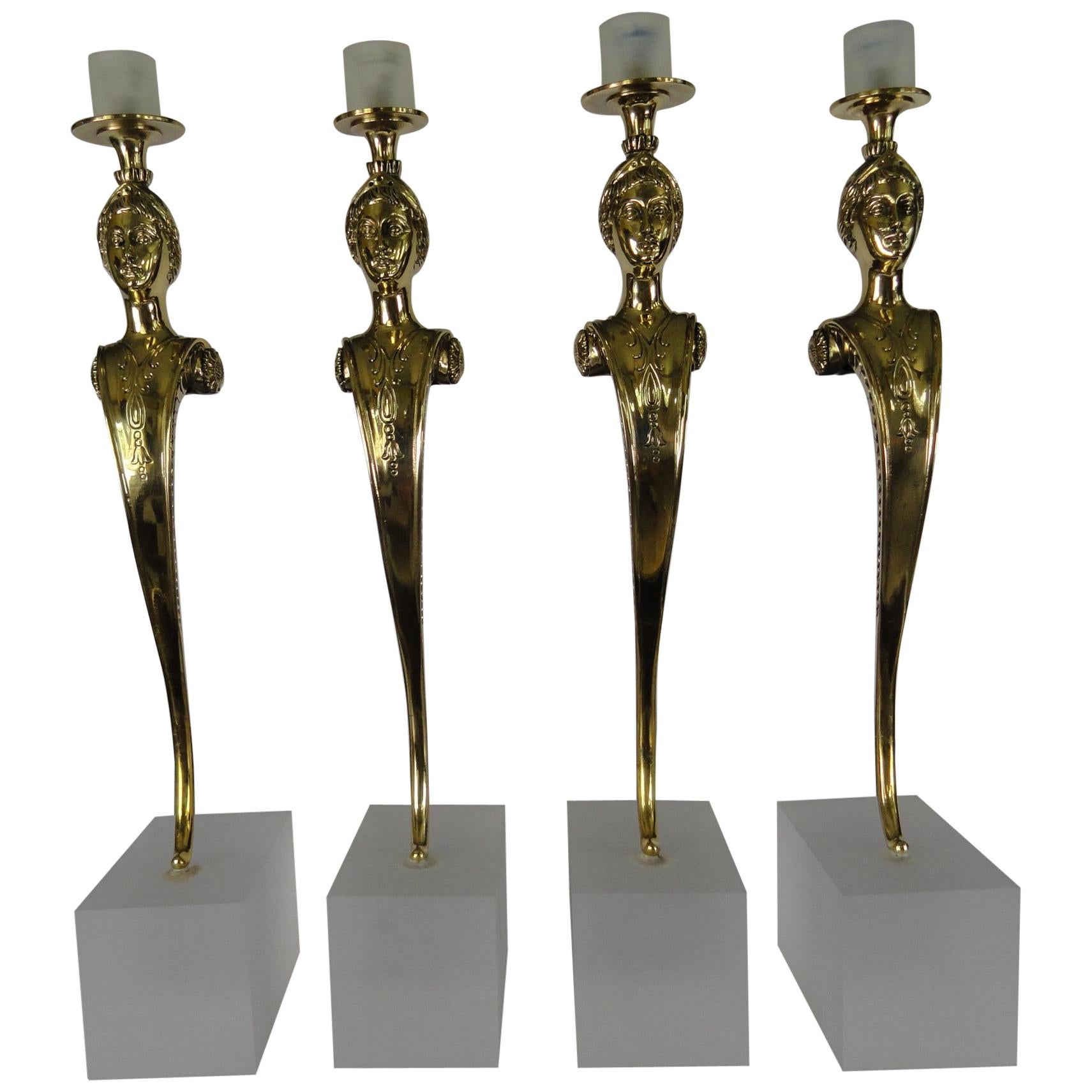 Set of Four 20th Century Polished Bronze Candleholders For Sale