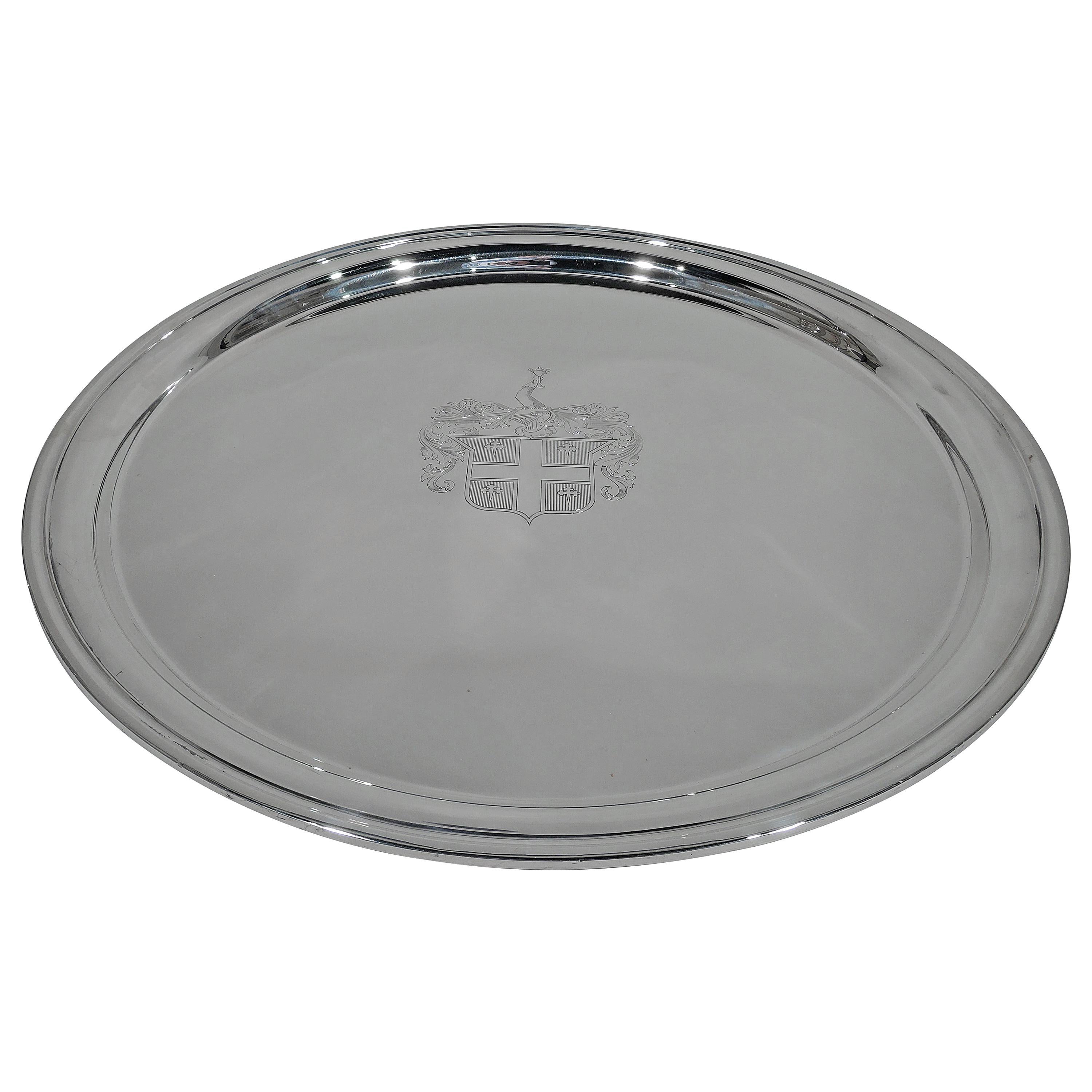 Very Large and Heavy American Sterling Silver Tray with Engraved Armorial