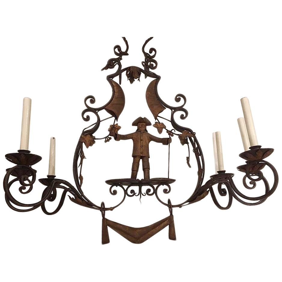 Horizontal Wrought Iron Chandelier For Sale