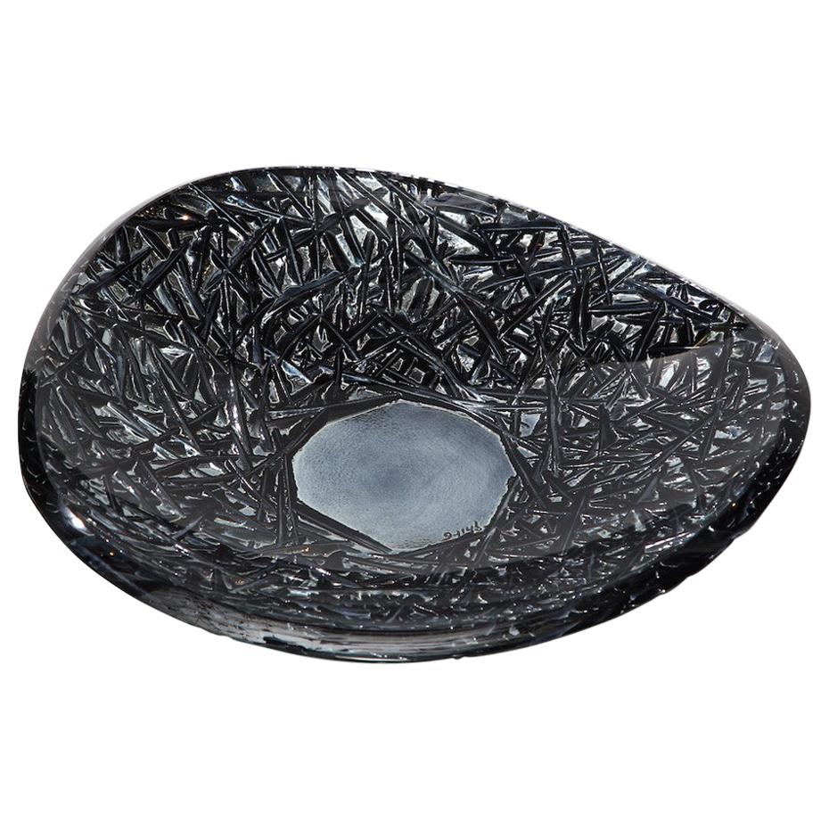 Studio-Made Carved Glass Dish by Ghiró Studio, Large For Sale