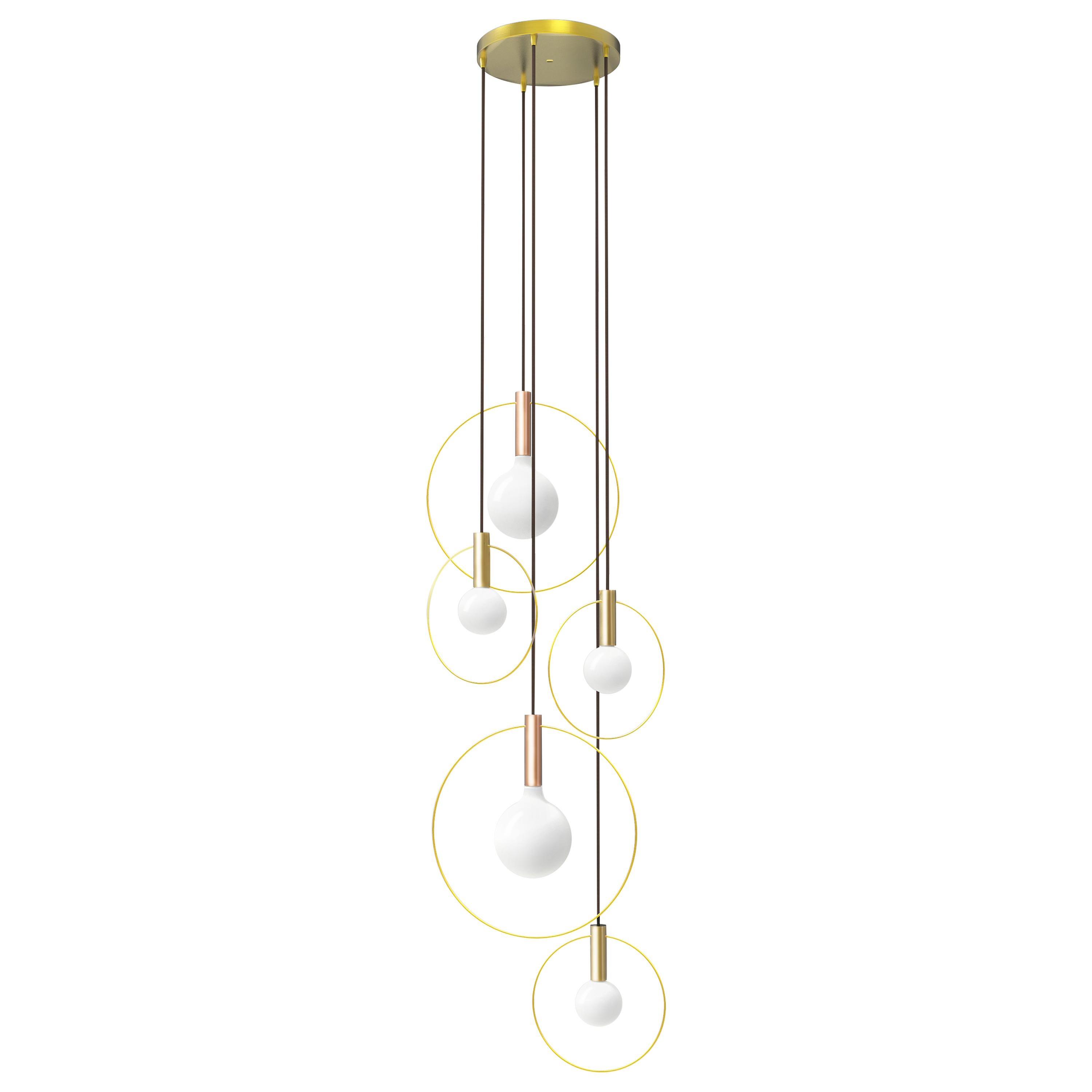 Lampe à suspension Aura en grappe de cinq pièces avec grappe radiale