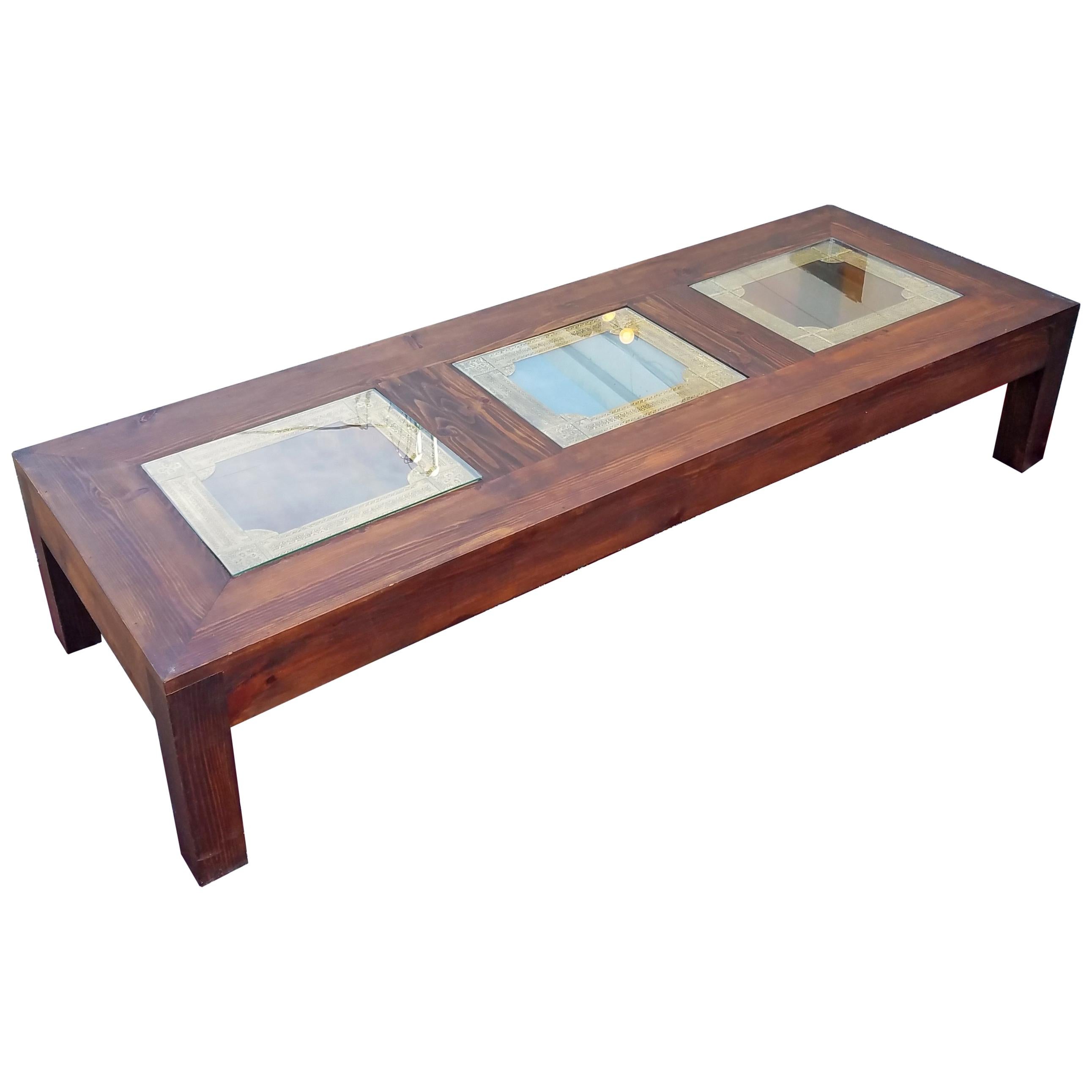 Extra Long Moroccan Rectangular Wooden Coffee Table For Sale