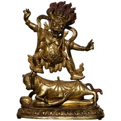 Antique 18th Century Tibetan Gilt Bronze of Yama Dharmaraja Buddha