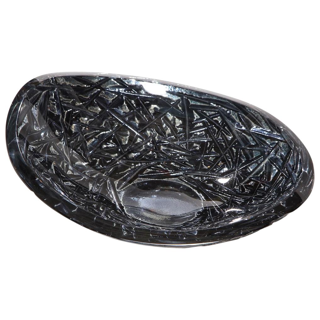 Studio-Made Carved Glass Dish by Ghiró Studio, Small For Sale