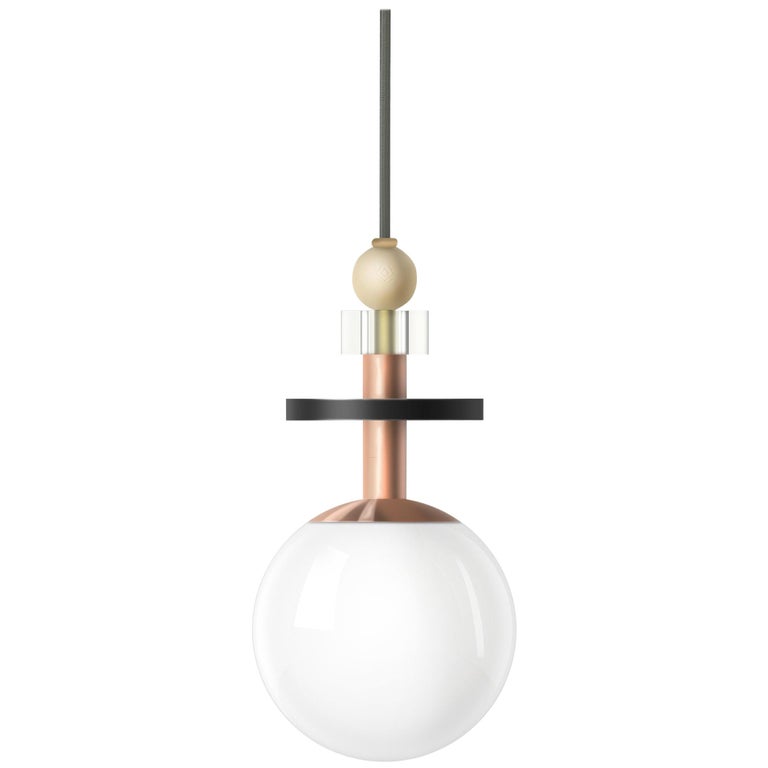 Copper Globe Pendant Light maru globe pendant light with small stack of beads in copper or brass for sale