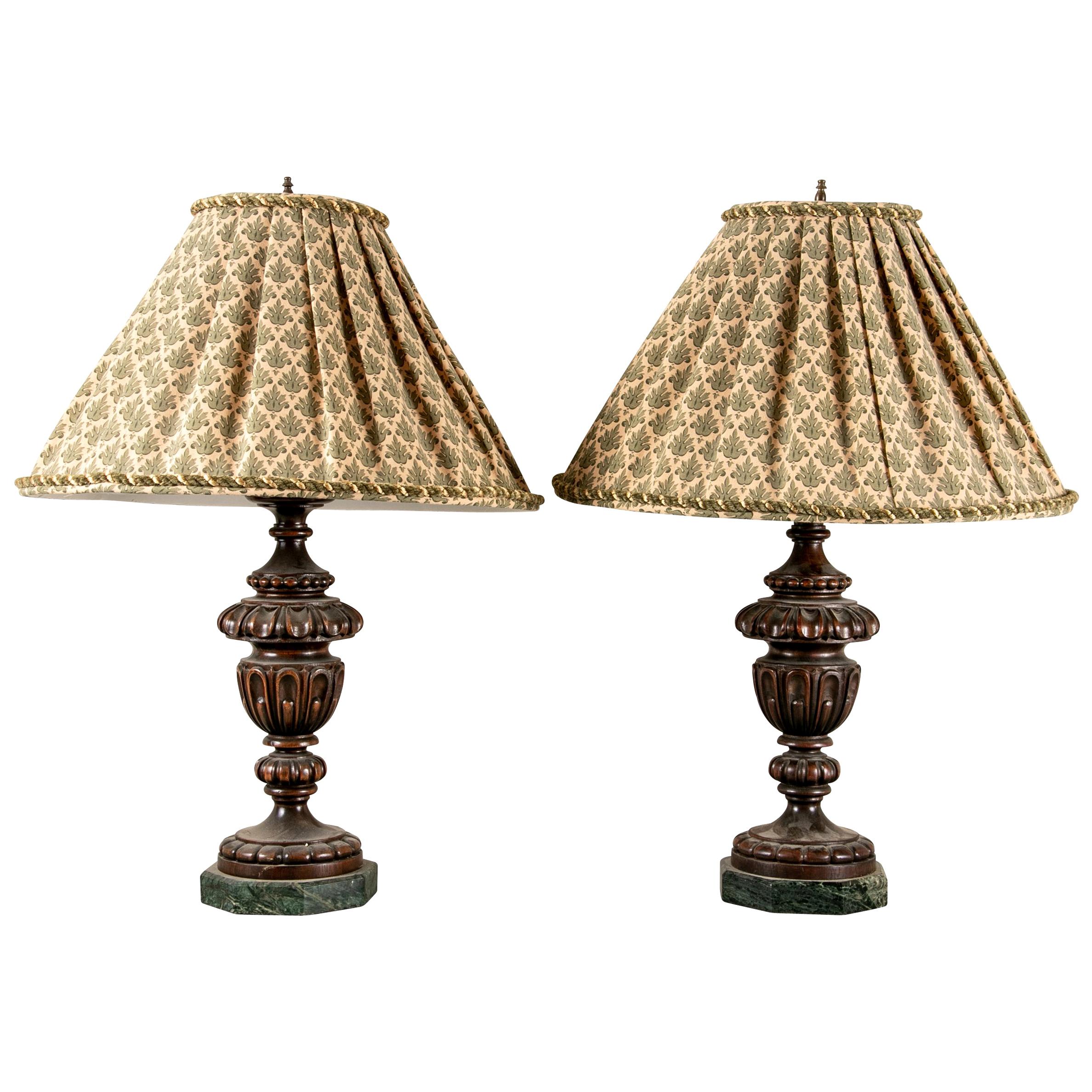Pair of Carved Mahogany Table Lamps