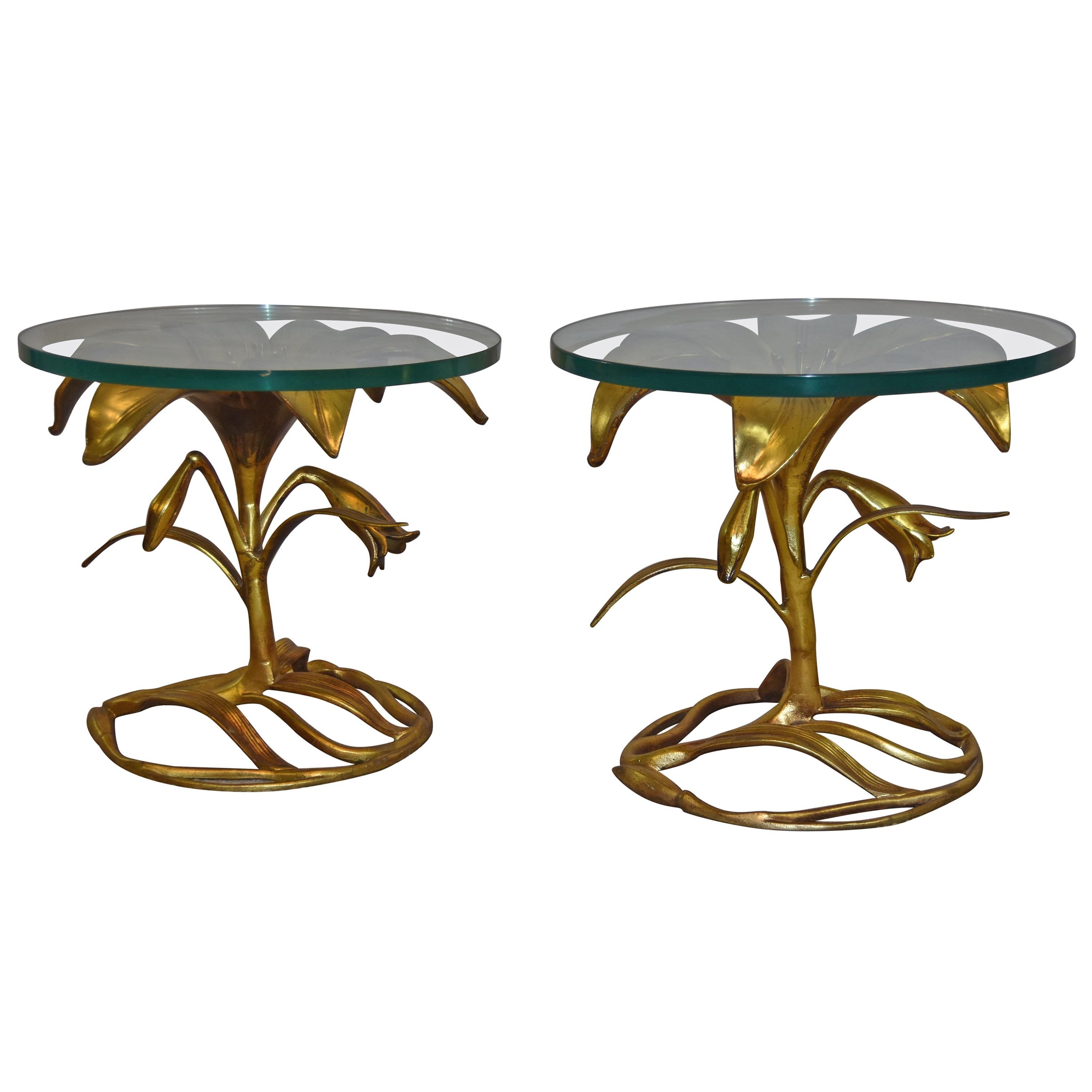 Pair of Arthur Court Lily Floral Form Side Tables