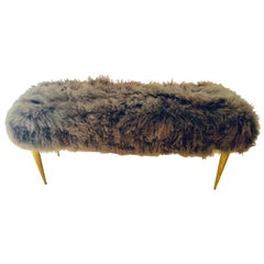 Hollywood Regency Style Furry Brass Metal Stool or Window Bench