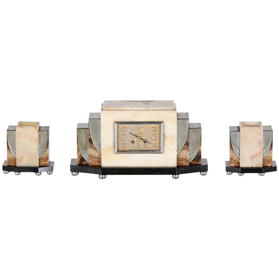 French Art Deco Clock Set Garniture Set