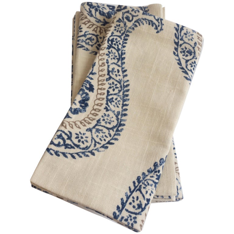Handmade Linen Napkins with Paisley Print For Sale at 1stdibs