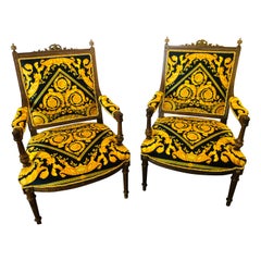 Antique Pair of 19th-20th Century Louis XVI Style Carved Armchairs 