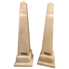 Pair of Large Antique 19th-20th Century Solid Marble Obelisks on Pedestals