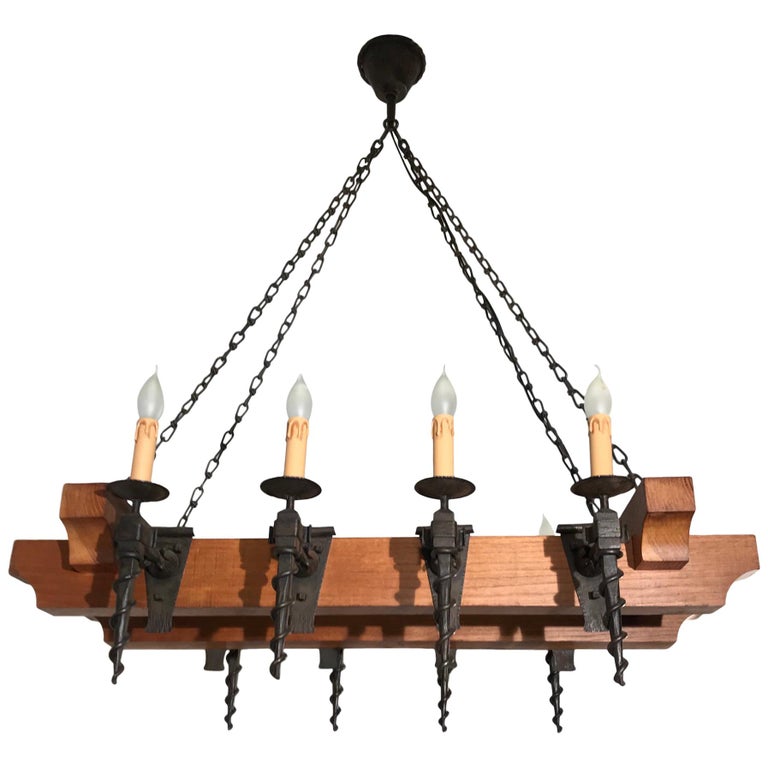 Heavy Quality Oak Beams and Wrought Iron Torches Arts and Crafts