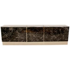 Contemporary Modern Chrome Black Tessellated Marble Credenza Ello, 1980s