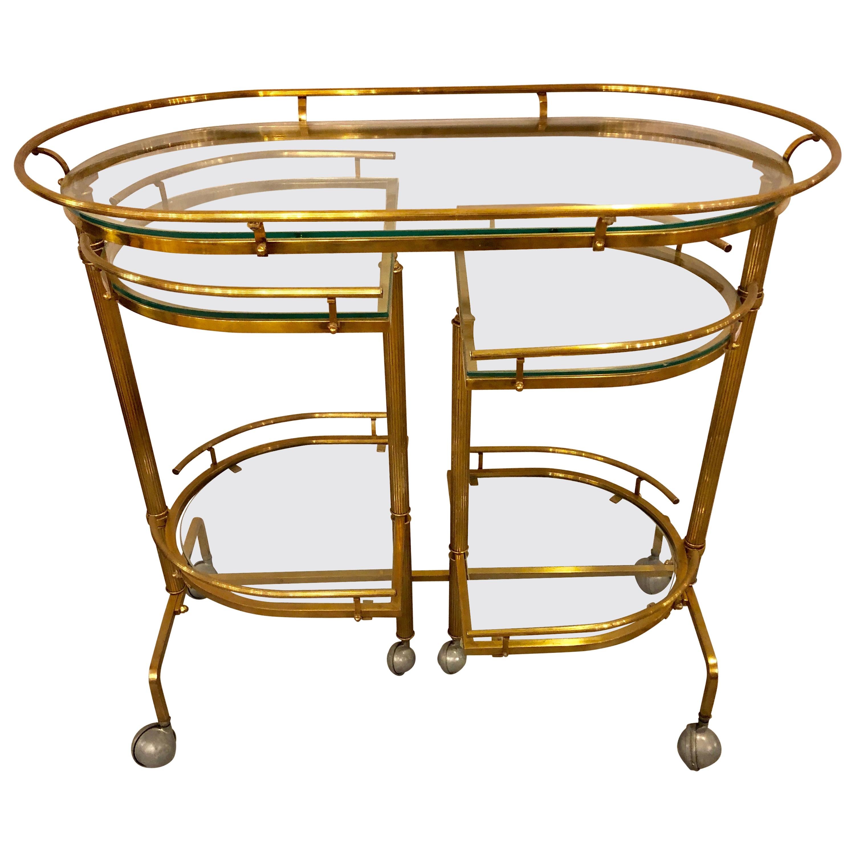 Hollywood Regency Brass and Glass Swivel Bar Cart