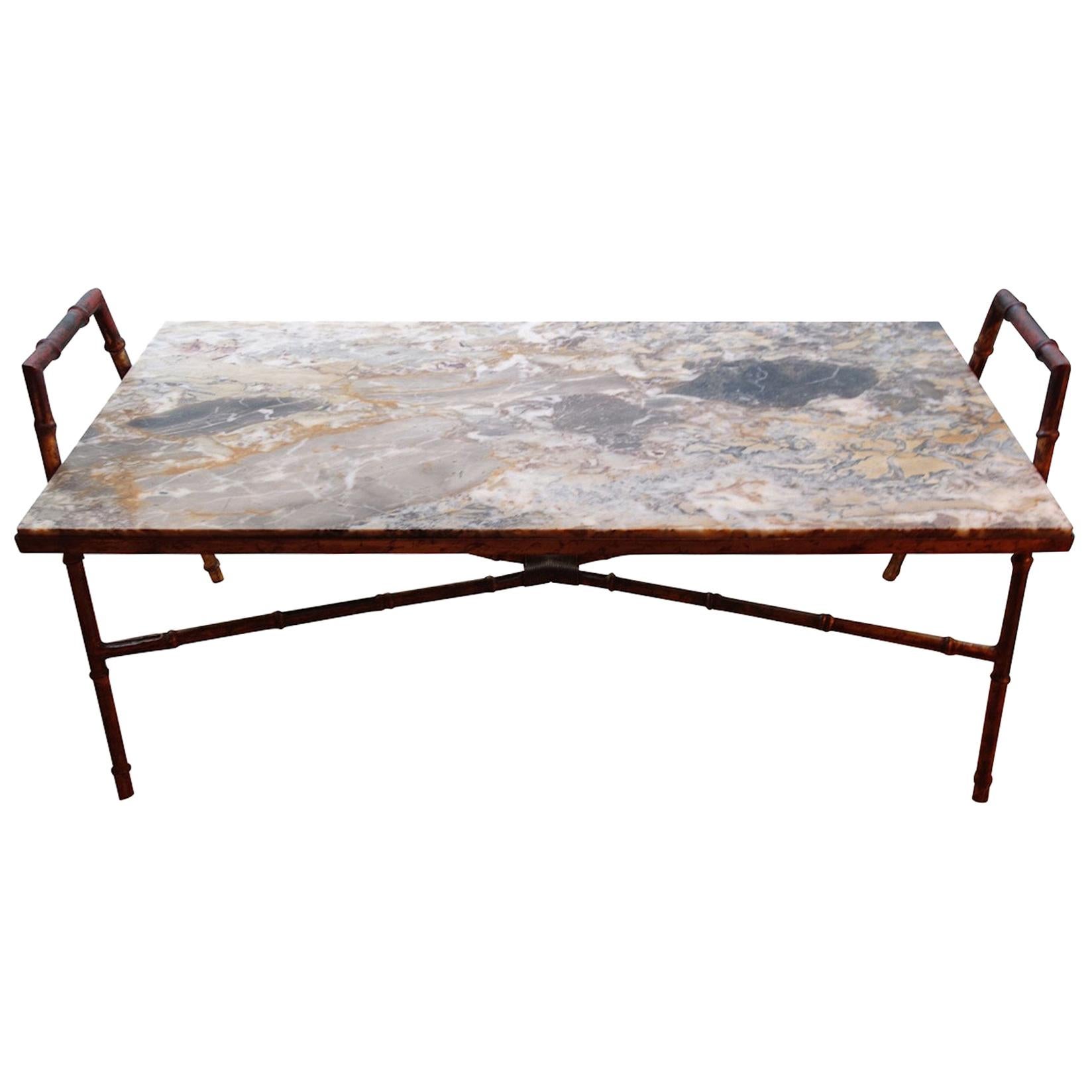 Faux Bamboo Iron Coffee Table, France, Midcentury