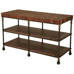 French Industrial Inspired Kitchen Island in Steel, Bronze and Walnut 2