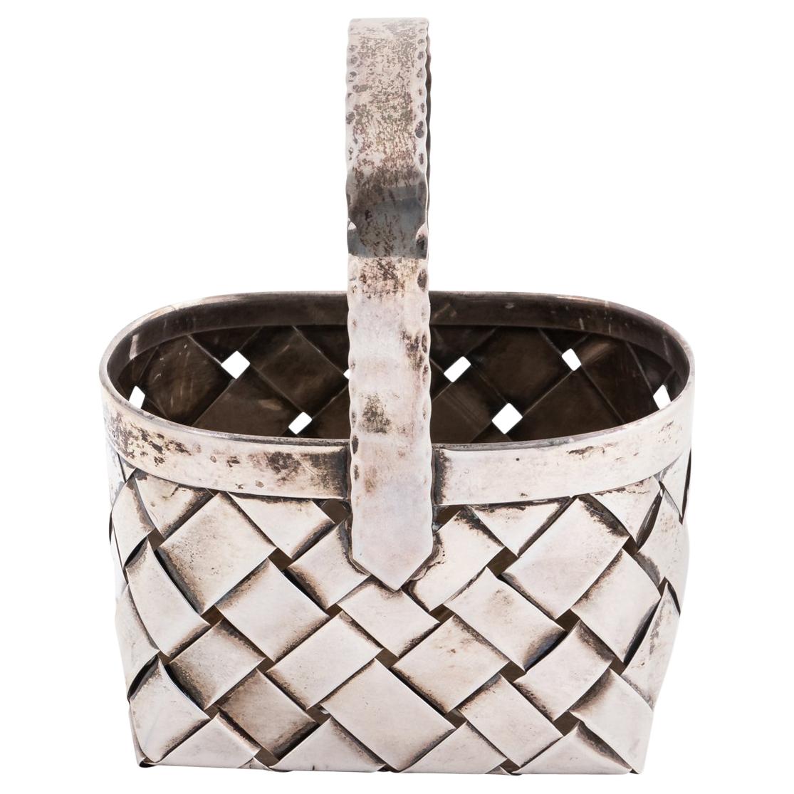 Cartier Sterling Silver Handmade Woven Basket, circa 1950